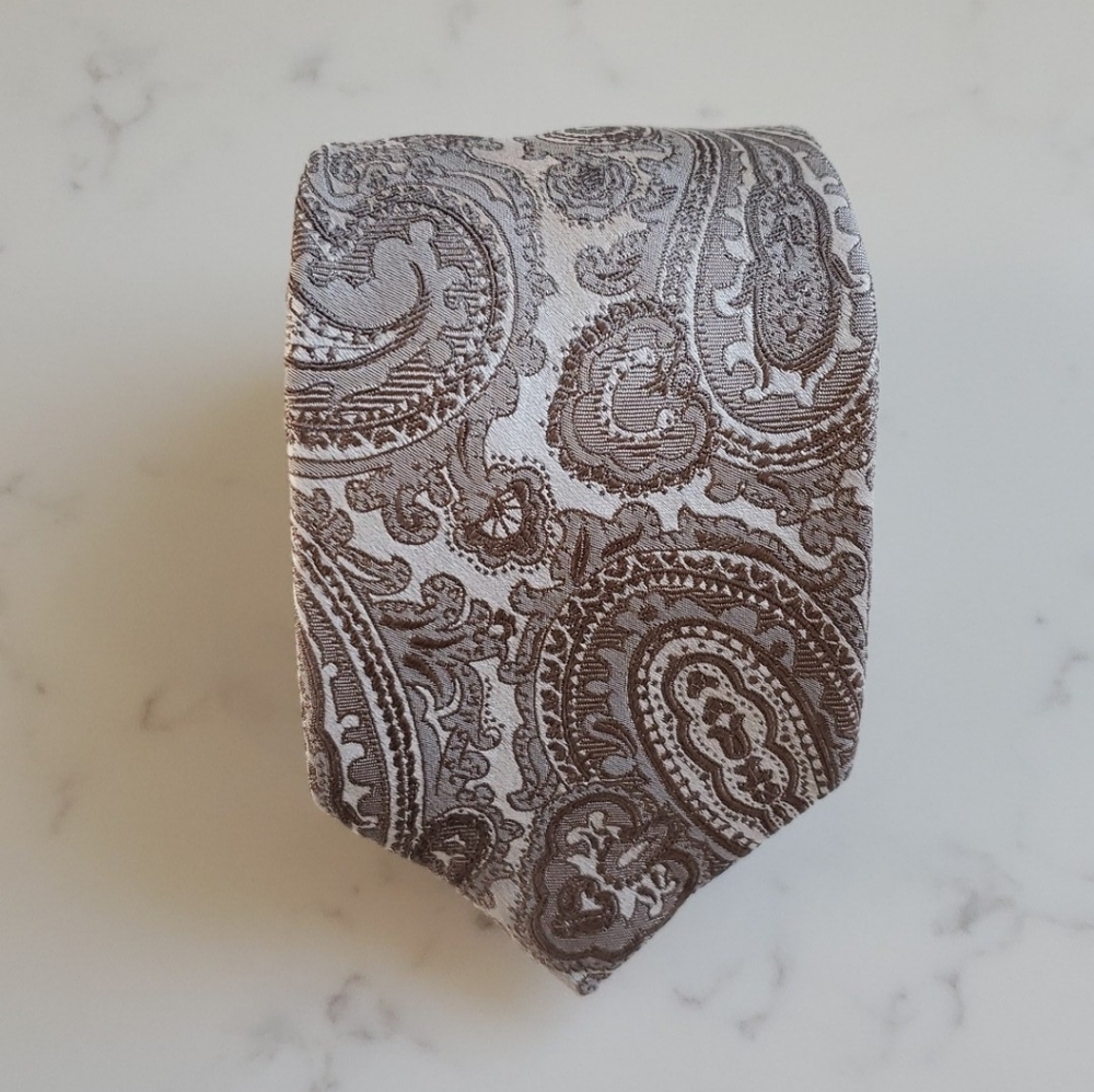 Bexley's Exclusive 100% Silk Tie, Paisley Print Neutral Earth Tones
